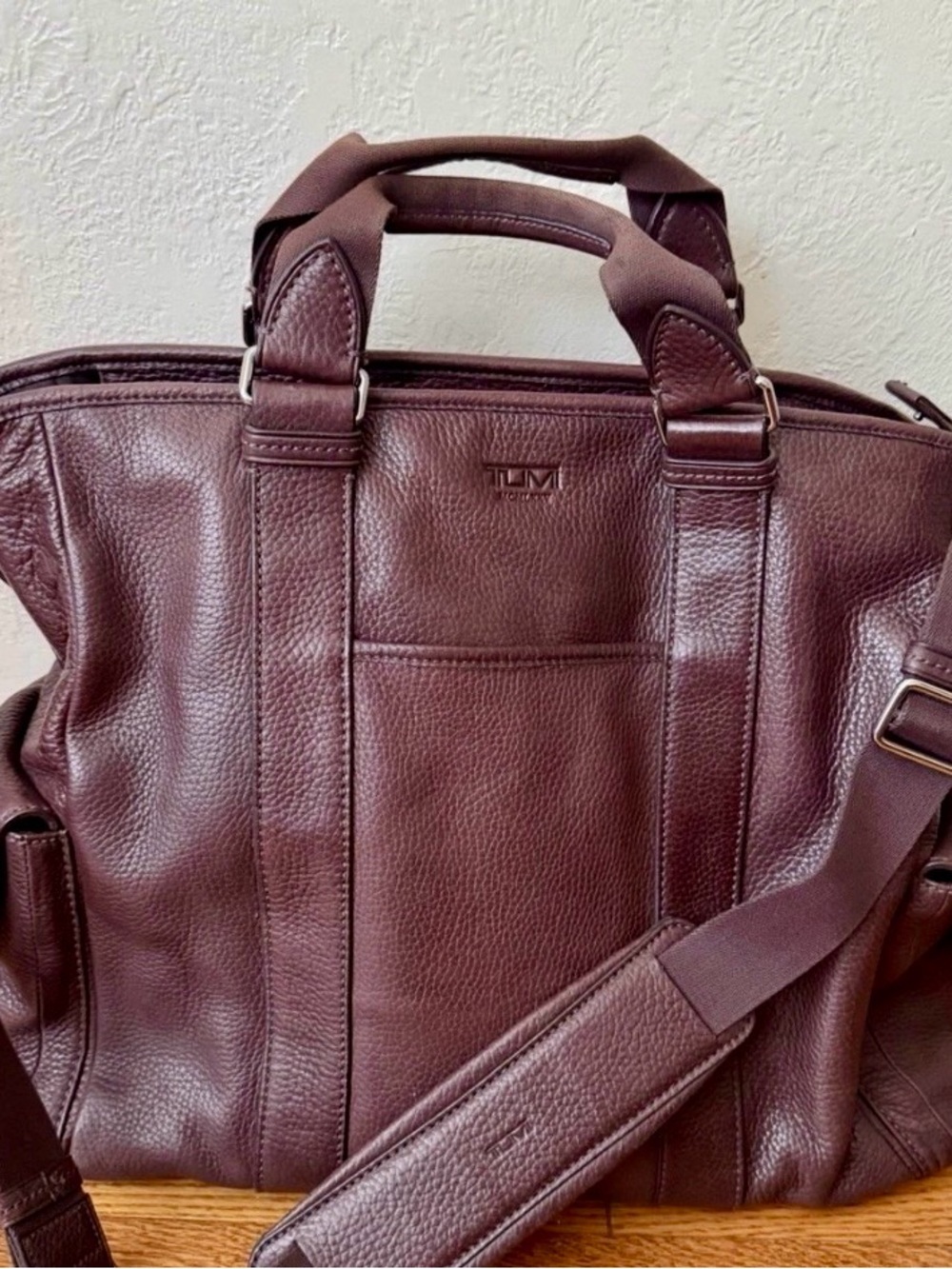 Tumi Men's Pebbled Leather Brief Bag in Dark Brown